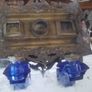 a solid antique brass ink stand with bristol blue ink holders Image 2