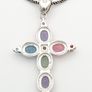 Vintage 925 Sterling Silver Multi Gemstone Cross Necklace Image 4