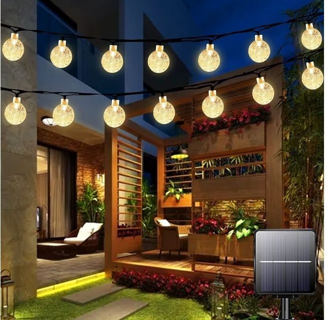 Solar Garden Lights Outdoor Waterproof, 50LED 7M/23Ft Solar Fairy Lights, Crystal Ball Lights with 8 Modes, Decorative Lighting for Home, Yard, Patio, Party,Christmas (Warm White)