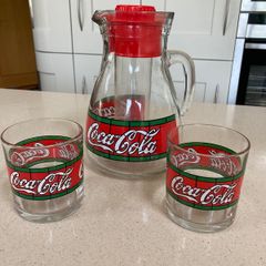 Coca Cola Liberty Stained Jug Set With Two Glasses
