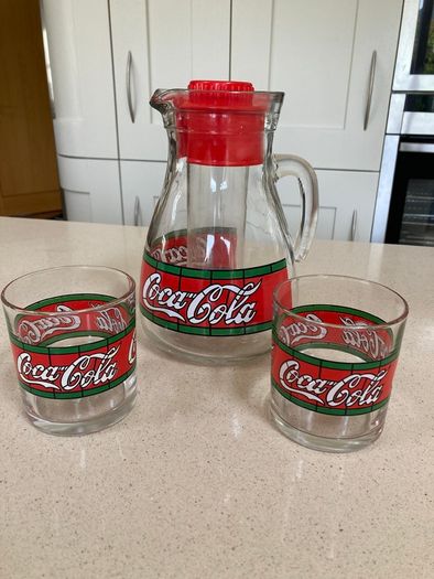Coca Cola Liberty Stained Jug Set With Two Glasses
