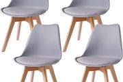 Set of 4 Dining Room Chairs with Solid Beech Leg, Retro Design Padded Chairs, Kitchen Chairs, Wood