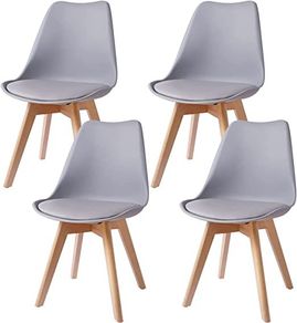 Set of 4 Dining Room Chairs with Solid Beech Leg, Retro Design Padded Chairs, Kitchen Chairs, Wood