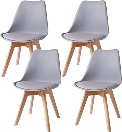 Set of 4 Dining Room Chairs Padded Chairs with Beech Wood Legs