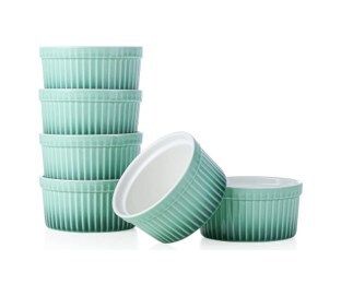 12 Porcelain Ramekins, Henten Home Souffle Dishes Bowls for Baking, Pudding, Creme Brulee, Custard Cups, Serving Dip, Oven, Microwave and Dishwasher Safe