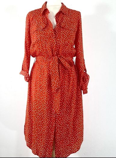 Free Post today ONLY- Mint Velvet Orange Polka Dot Shirt Dress with belt - Size 8