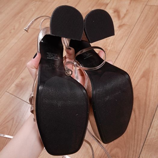 Zara Rose Gold Metallic Strappy Lace-Up Platform Block Heels 7UK/40EU