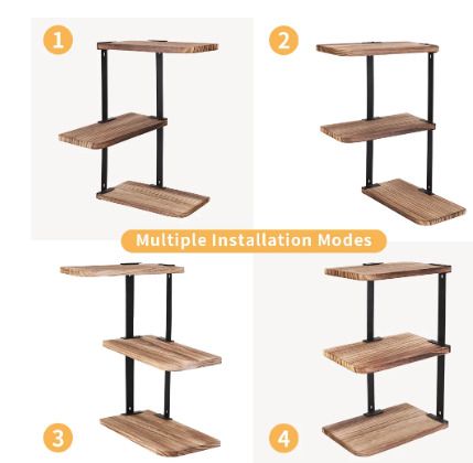 BRAND NEW Rustic Industrial Wood Shelf Wall Mount Corner Rack Display