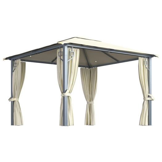 Gazebo with Curtain and String Lights 300x300 cm Cream Aluminium