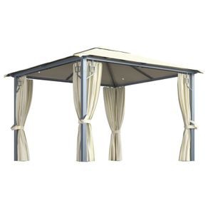Gazebo with Curtain and String Lights 300x300 cm Cream Aluminium
