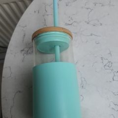 TRONCO Glass Tumbler with Bamboo lid Silicone Sleeve and Straw