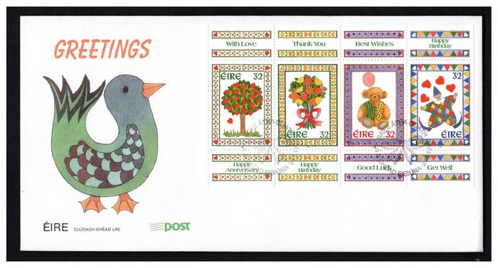 1995 Ireland Greetings Commemorative Stamp Booklet Pane (Hibernian HP73) An Post First Day Cover (FDC)