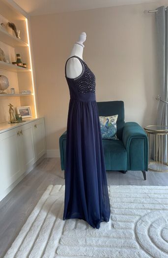 Navy and Silver Sequin Long Dress Size UK 14 / EU 42