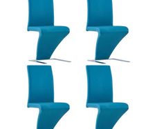Dining Chairs with Zigzag Shape 4 pcs Blue Faux Leather