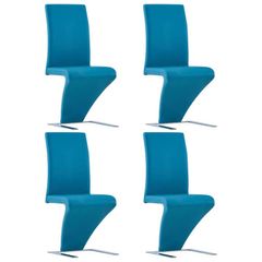 Dining Chairs with Zigzag Shape 4 pcs Blue Faux Leather