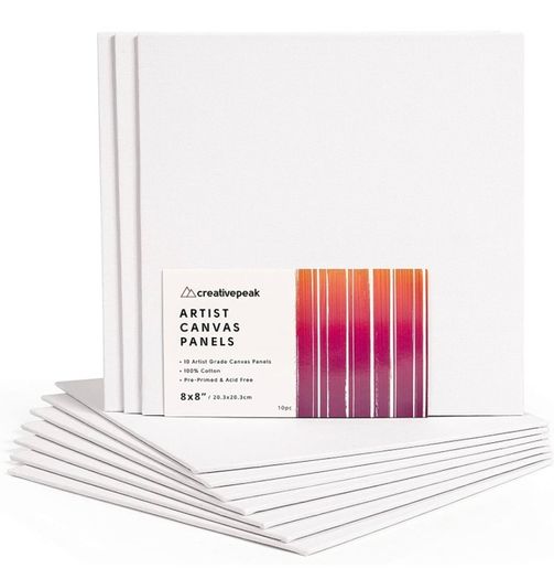Blank Canvas Panels 20x20cm (8x8 inch) - 10x Square Boards, Primed, Stretched, Acid-Free & 100% Cotton - Professional Art Supplies - Perfect for Acrylic, Oil, Gouache Painting And Pouring (FREE POSTAGE)