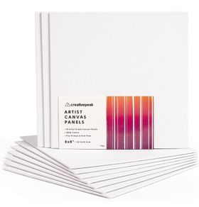 Blank Canvas Panels 20x20cm (8x8 inch) - 10x Square Boards, Primed, Stretched, Acid-Free & 100% Cotton - Professional Art Supplies - Perfect for Acrylic, Oil, Gouache Painting And Pouring (FREE POSTAGE)