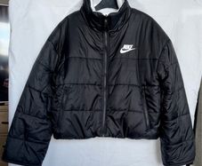 Nike Black Therma-FIT Reversible Short Fit Puffer Jacket White Fleece Coat Size M