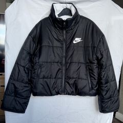 Nike Black Therma-FIT Reversible Short Fit Puffer Jacket White Fleece Coat Size M