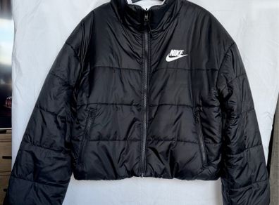 Nike Black Therma-FIT Reversible Short Fit Puffer Jacket White Fleece Coat Size M