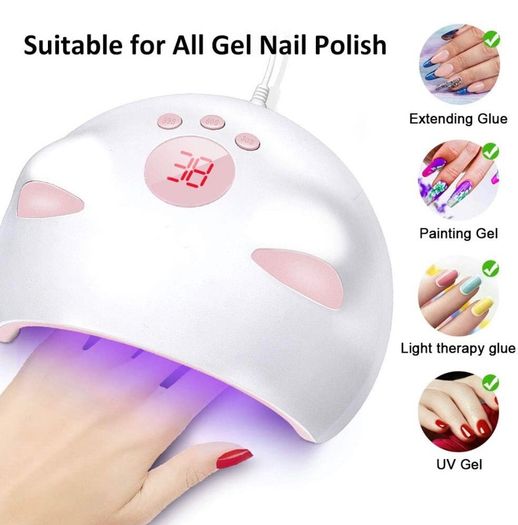 60W LED UV Nail Lamp for Gel Nail Polish with 3 Timers (30/60/99s) Auto-Sensing Digital Display, Fast Nail Dryer Curing Lamp for Nail Art, UV Lamp for Nails with USB Power Cable (Plug not included)
