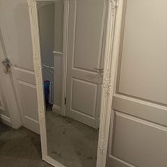 Large white, baroque style, ornate full length mirror