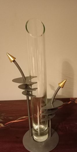 Art Deco Metal And Glass Cylinder Vase for Single Flower.