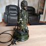 Vintage Style Art Nouveau Table Lamp Boy Figurine Floral Glass Shade Image 3