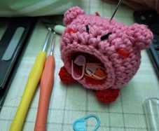 Crochet Kirby pin cushion