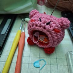 Crochet Kirby pin cushion