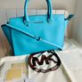Michael Kors Selma Satchel Saffiano Leather Blue Teal Turquoise Image 10