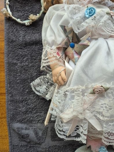 Vintage Irish Porcelain Doll with Flower Wreath and Pinwheel Vintage