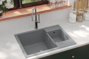 Kitchen Sink with Overflow Hole Double Basins Grey
