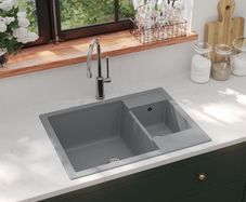 Kitchen Sink with Overflow Hole Double Basins Grey