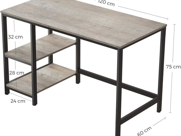Desk, Computer Desk, PC Table, Office Desk, with 2 Shelves on Right or Left Side for Office, Living Room, Steel Frame, Industrial Design, Greige-Black