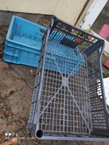 plastic crates 1 blue  few grey small and big