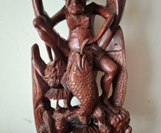 Hand carved wooden Balinese sculpture Fisherman