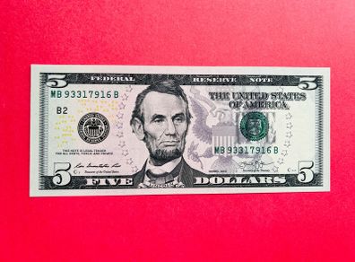 Usa  5  Dollars   2013 . Letter  (  B 2 )  NEW YORK CITY   ( Uncirculated )