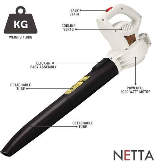 Leaf Blower - 3000W - Lightweight 1.8kg - Detachable Tubes to Save Space - Easy Click-In Assembly and Quick Start Button - Compact Design - 6M Power Cable (FREE POSTAGE)