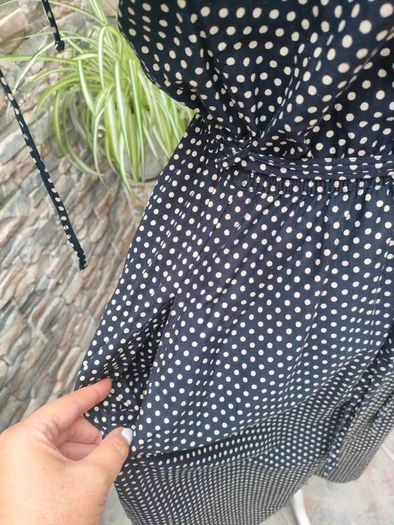 Vintage Betty Barclay Navy and cream polkadot midi dress