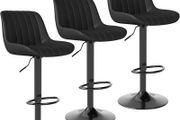 Bar Stools Set of 3, Swivel Counter Height Barstools with Back, Adjustable PU Leather Bar Chairs, Modern Armless Kitchen Island Stool, Black