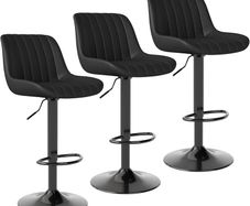 Bar Stools Set of 3, Swivel Counter Height Barstools with Back, Adjustable PU Leather Bar Chairs, Modern Armless Kitchen Island Stool, Black