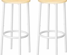 Bar Stools Set of 2, Breakfast Round Bar Chairs with Footrest, Pub Stools, Sturdy Metal Frame, for Dining Room, Kitchen, Party, Industrial, Natural and White