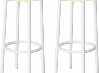 Bar Stools Set of 2, Breakfast Round Bar Chairs with Footrest, Pub Stools, Sturdy Metal Frame, for Dining Room, Kitchen, Party, Industrial, Natural and White