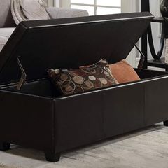 Modern Leather Storage Ottoman with Tufted Wood