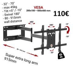 Tv Wall Mount Bracket Tilt Swivel Long Arm 32-70"