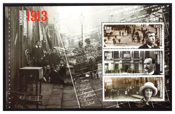 2013 Ireland Centenary of the General Lockout Stamp Booklet Pane featuring Jim Larkin, James Connolly & Countess Markievicz. (Hibernian HP222) Mint Never Hinged