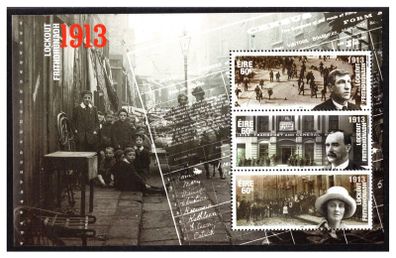 2013 Ireland Centenary of the General Lockout Stamp Booklet Pane featuring Jim Larkin, James Connolly & Countess Markievicz. (Hibernian HP222) Mint Never Hinged