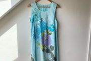 Peppercorn 100% Silk Turquoise Floral Shift Dress Medium