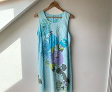 Peppercorn 100% Silk Turquoise Floral Shift Dress Medium